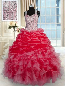 Best Selling Red Sleeveless Floor Length Beading and Ruffles Zipper 15 Quinceanera Dress