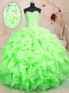Comfortable Floor Length Lace Up 15th Birthday Dress for Military Ball and Sweet 16 and Quinceanera with Beading and Ruffles