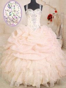 Most Popular Beading and Ruffles and Pick Ups Quinceanera Dresses Pink Zipper Sleeveless Floor Length