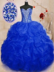 Fancy Royal Blue Sleeveless Organza Lace Up Sweet 16 Quinceanera Dress for Military Ball and Sweet 16 and Quinceanera