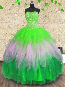 Multi-color Sweetheart Neckline Beading and Ruffles and Sequins Sweet 16 Quinceanera Dress Sleeveless Lace Up