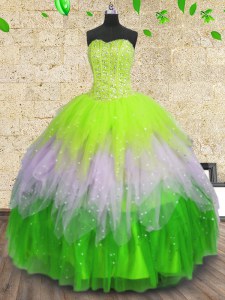 Beauteous Multi-color Sleeveless Beading and Ruffles and Sequins Floor Length Quinceanera Dresses