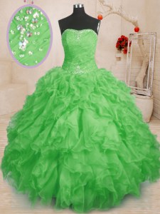 Sweet 16 Quinceanera Dress Military Ball and Sweet 16 and Quinceanera and For with Beading and Ruffles and Ruching Strapless Sleeveless Lace Up