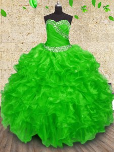 New Style Ball Gowns Beading and Appliques and Ruffles and Ruching Sweet 16 Quinceanera Dress Lace Up Organza Sleeveless Floor Length