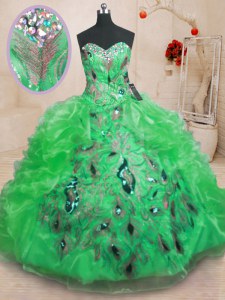 Stunning Floor Length Ball Gowns Sleeveless Green Sweet 16 Quinceanera Dress Zipper