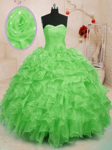 Fantastic Sweet 16 Dress Military Ball and Sweet 16 and Quinceanera and For with Beading and Ruffles and Hand Made Flower Sweetheart Sleeveless Lace Up