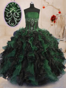 Sleeveless Organza Floor Length Lace Up Quinceanera Dress in Multi-color with Beading and Ruffles