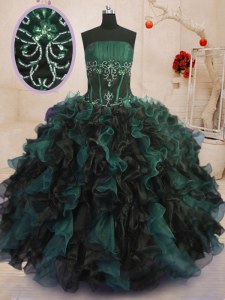 Multi-color Organza Lace Up Strapless Sleeveless Floor Length Sweet 16 Dresses Beading and Ruffles
