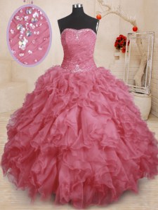 Ball Gowns 15 Quinceanera Dress Pink Strapless Organza Sleeveless Floor Length Lace Up