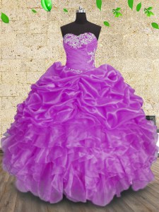 Fantastic Beading and Appliques and Ruffles and Ruching Quinceanera Gowns Purple Lace Up Sleeveless Floor Length