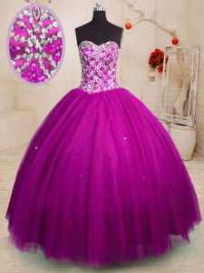 New Arrival Sweetheart Sleeveless Lace Up Sweet 16 Quinceanera Dress Fuchsia Tulle