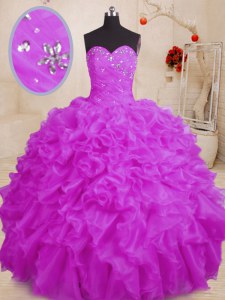 Customized Sweetheart Sleeveless Lace Up 15 Quinceanera Dress Purple Organza