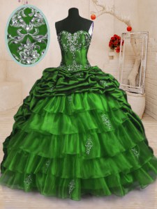 Beading and Appliques and Ruffled Layers and Pick Ups 15 Quinceanera Dress Lace Up Sleeveless With Train Sweep Train