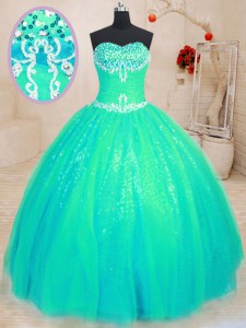 Floor Length Ball Gowns Sleeveless Turquoise Ball Gown Prom Dress Lace Up