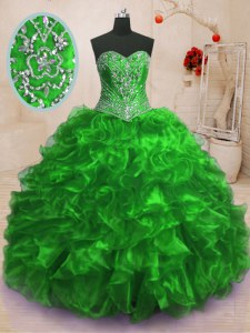 Hot Selling Organza Sleeveless With Train Sweet 16 Dresses Sweep Train and Beading and Ruffles