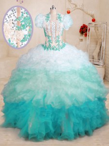 Multi-color Quinceanera Gowns Military Ball and Sweet 16 and Quinceanera and For with Beading and Appliques and Ruffles Sweetheart Sleeveless Brush Train Lace Up