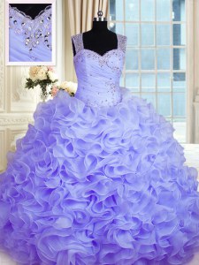 High Class Lavender Sleeveless Floor Length Beading and Ruffles Zipper Quinceanera Dresses