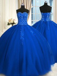 Cute Tulle Sleeveless Floor Length 15 Quinceanera Dress and Appliques and Embroidery