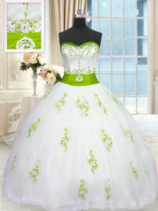 Exquisite Ball Gowns Vestidos de Quinceanera White Sweetheart Tulle Sleeveless Floor Length Lace Up
