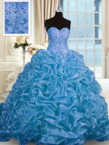 Exceptional Pick Ups Ball Gowns Sleeveless Blue 15th Birthday Dress Sweep Train Lace Up