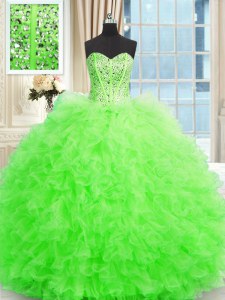Latest Sleeveless Floor Length Beading and Ruffles Lace Up Quinceanera Dresses