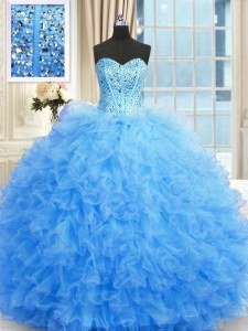 Enchanting Baby Blue Sweet 16 Dress Military Ball and Sweet 16 and Quinceanera and For with Beading and Ruffles Sweetheart Sleeveless Lace Up
