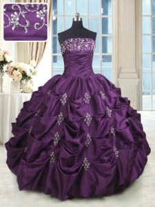 Beauteous Dark Purple Sleeveless Beading and Appliques and Embroidery and Pick Ups Floor Length Ball Gown Prom Dress