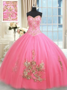 Sweetheart Sleeveless Tulle Sweet 16 Quinceanera Dress Beading and Appliques and Embroidery Lace Up