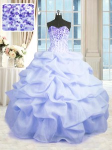 Latest Light Blue Ball Gowns Sweetheart Sleeveless Organza Floor Length Lace Up Beading and Ruffles Sweet 16 Dress