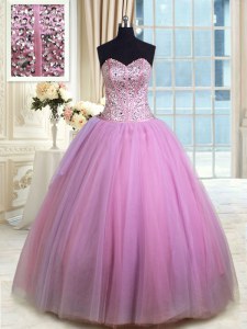 Noble Sweetheart Sleeveless Lace Up Quince Ball Gowns Lilac Organza