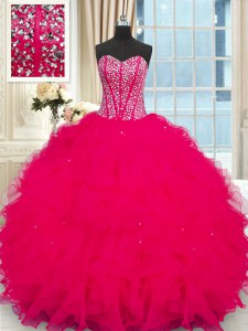 Customized Sleeveless Beading and Ruffles Lace Up Vestidos de Quinceanera