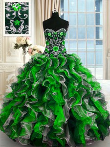 High Quality Organza Sweetheart Sleeveless Lace Up Beading and Ruffles Quinceanera Dress in Multi-color