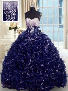 With Train Ball Gowns Sleeveless Navy Blue 15 Quinceanera Dress Brush Train Lace Up