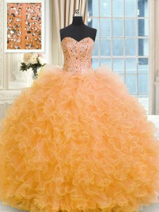 Orange Sleeveless Beading and Ruffles Floor Length 15 Quinceanera Dress