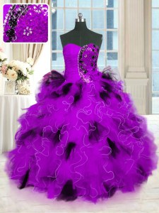 Multi-color Ball Gowns Strapless Sleeveless Tulle Floor Length Lace Up Beading and Ruffles 15 Quinceanera Dress