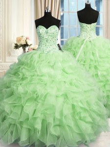 Smart Sleeveless Floor Length Beading and Ruffles Lace Up Sweet 16 Dress with