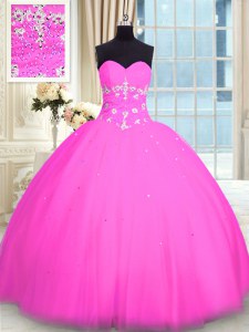 Sweet Appliques 15th Birthday Dress Pink Lace Up Sleeveless Floor Length