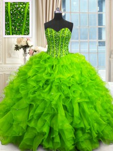 Sweetheart Sleeveless Organza Sweet 16 Dresses Beading and Ruffles and Sequins Lace Up