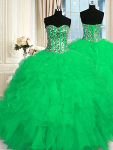 Turquoise Quince Ball Gowns Military Ball and Sweet 16 and Quinceanera and For with Beading and Ruffles Sweetheart Sleeveless Lace Up