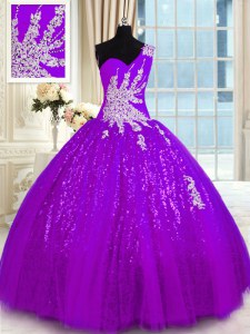 Custom Designed One Shoulder Sleeveless Appliques Lace Up Sweet 16 Quinceanera Dress