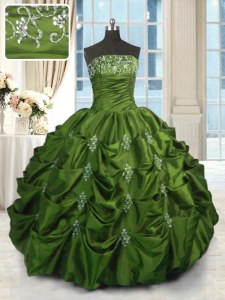 Best Pick Ups Green Sleeveless Taffeta Lace Up Sweet 16 Dress for Military Ball and Sweet 16 and Quinceanera
