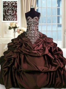 Artistic Burgundy Sweetheart Neckline Beading and Embroidery and Pick Ups 15th Birthday Dress Sleeveless Zipper