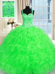 Luxury Straps Neckline Beading and Embroidery and Ruffles Sweet 16 Quinceanera Dress Sleeveless Lace Up