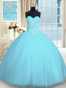 Sweetheart Sleeveless Tulle Sweet 16 Dresses Appliques Lace Up
