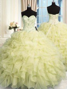 Stylish Organza Sleeveless Floor Length Ball Gown Prom Dress and Beading and Ruffles