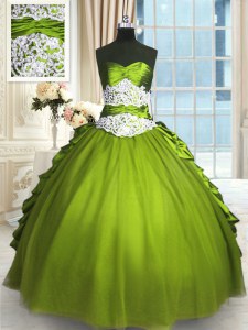 Sophisticated Beading and Lace and Appliques and Ruching Sweet 16 Dresses Olive Green Lace Up Sleeveless Floor Length