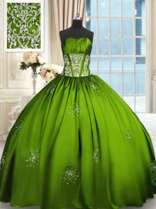 Fashion Sleeveless Beading and Appliques and Ruching Lace Up Ball Gown Prom Dress