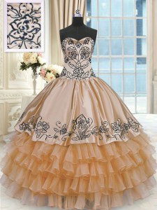 Custom Made Taffeta Sleeveless Floor Length Quinceanera Gowns and Beading and Embroidery and Ruffles