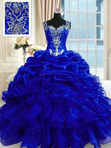 Free and Easy Royal Blue Lace Up Straps Beading and Ruffles and Pick Ups Quinceanera Gowns Organza Sleeveless