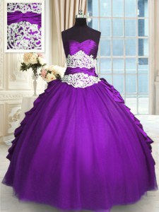 On Sale Pick Ups Ball Gowns Quinceanera Gowns Purple Sweetheart Taffeta Sleeveless Floor Length Lace Up